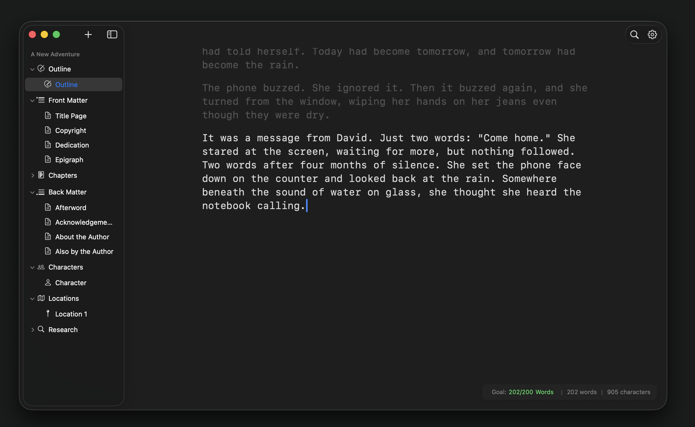 Writing goals tracking interface